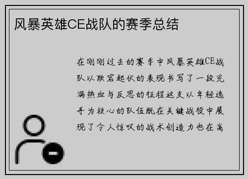 风暴英雄CE战队的赛季总结